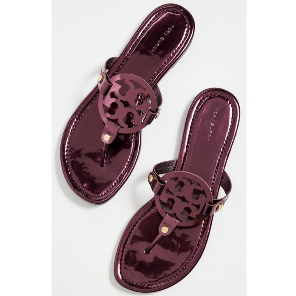 NIB Tory Burch Miller Sandals Mirror Merlot US 6.5 7 7.5 8 8.5 9 9.5 AUTHENTIC